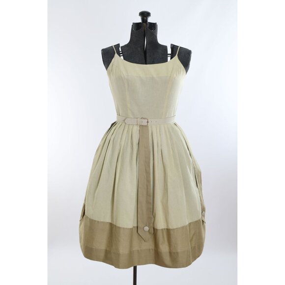 Vintage Late 50s Early 60s Small Green Gingham Sleeveless Sundress - Picture 2 of 10